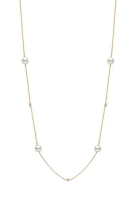 Classic Necklace, 18K Yellow Gold, Diamond & Pearl